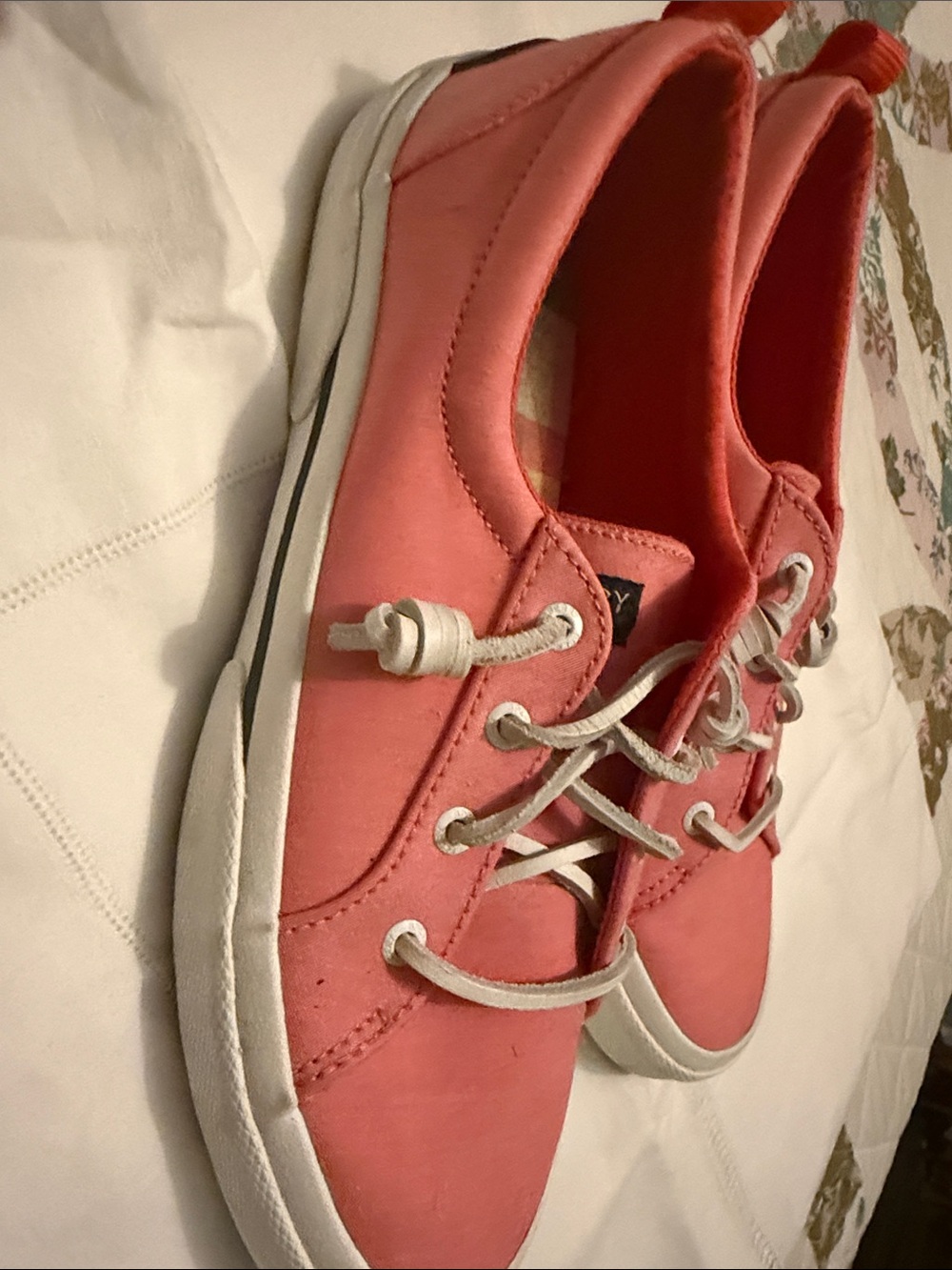Sperry Coral Pink Canvas Lace-Up Sneakers